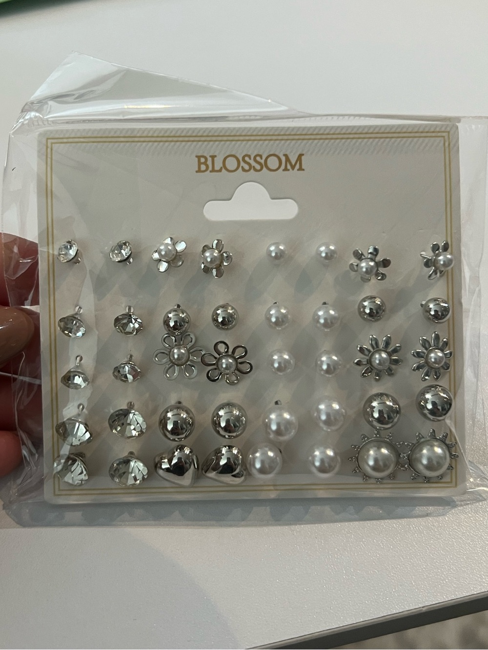 Blossom Silver Stud Earring Set | 20 Pairs | Pearl, Rhinestone, Flower | NEW
